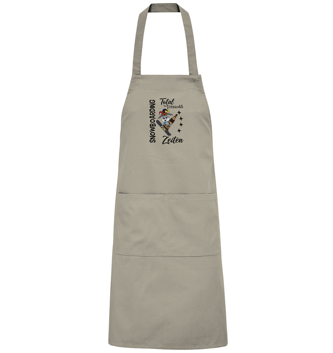 Snowboarding,verrückte Zeiten, Osterhase mit Bierflasche, Faschingsmütze - Organic Grillschürze