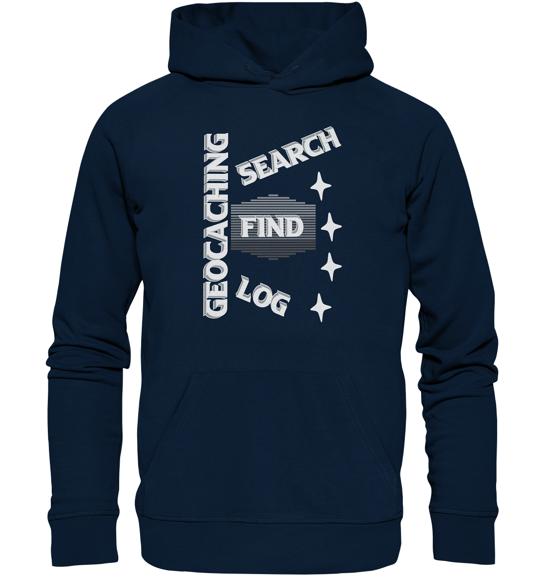 Geocaching-SEARCH-FIND-LOG, Cache Helles Disign Sterne - Organic Hoodie