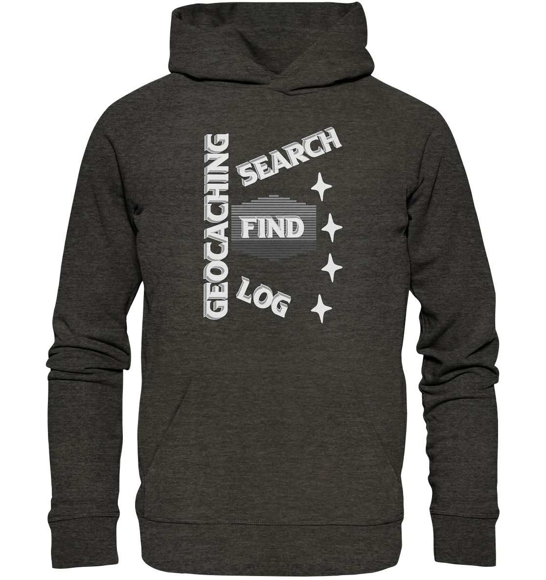Geocaching-SEARCH-FIND-LOG, Cache Helles Disign Sterne - Organic Hoodie