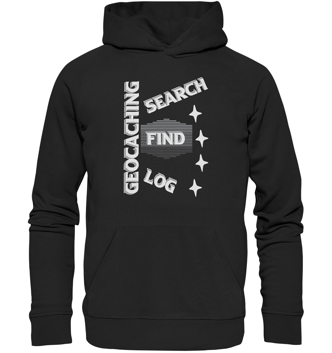 Geocaching-SEARCH-FIND-LOG, Cache Helles Disign Sterne - Organic Hoodie