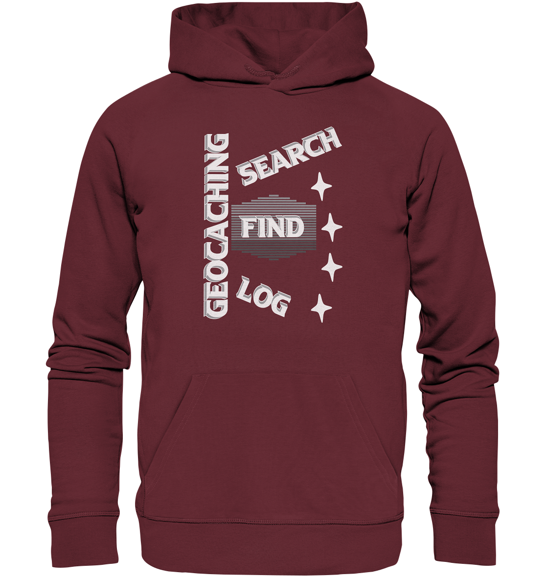 Geocaching-SEARCH-FIND-LOG, Cache Helles Disign Sterne - Organic Hoodie
