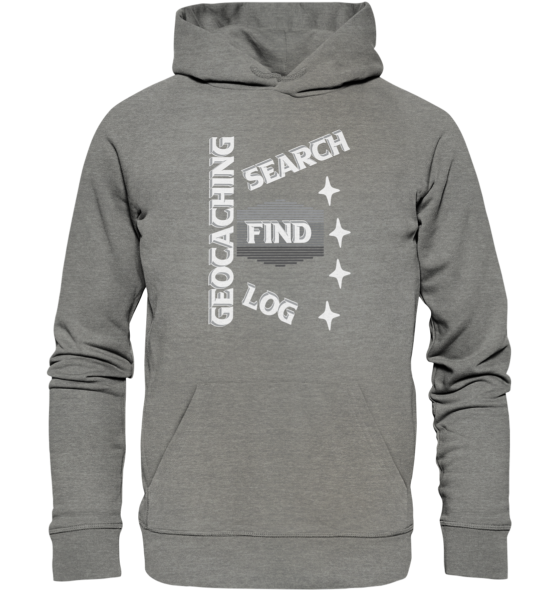 Geocaching-SEARCH-FIND-LOG, Cache Helles Disign Sterne - Organic Hoodie
