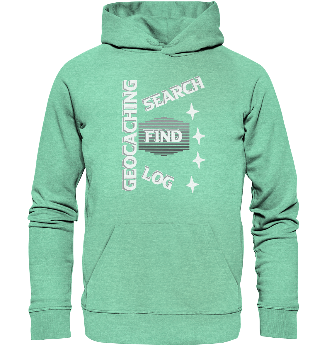 Geocaching-SEARCH-FIND-LOG, Cache Helles Disign Sterne - Organic Hoodie