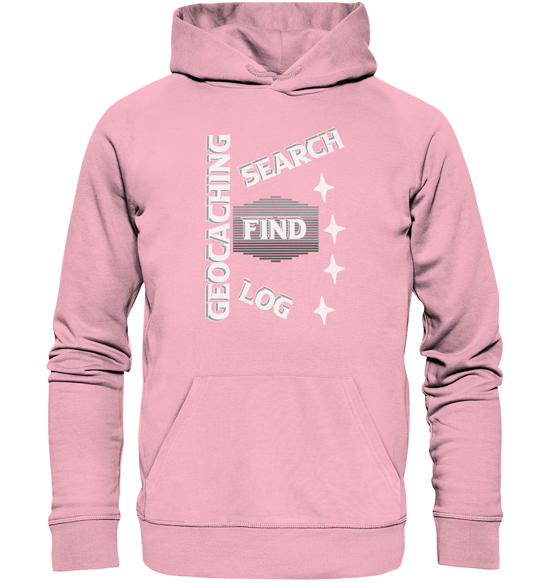 Geocaching-SEARCH-FIND-LOG, Cache Helles Disign Sterne - Organic Hoodie