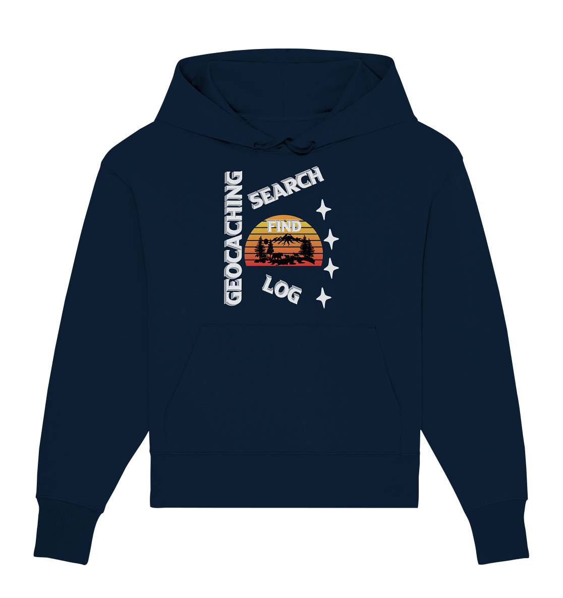 Geocaching-SEARCH-FIND-LOG, Cache Helles Design, Mounten - Organic Oversize Hoodie
