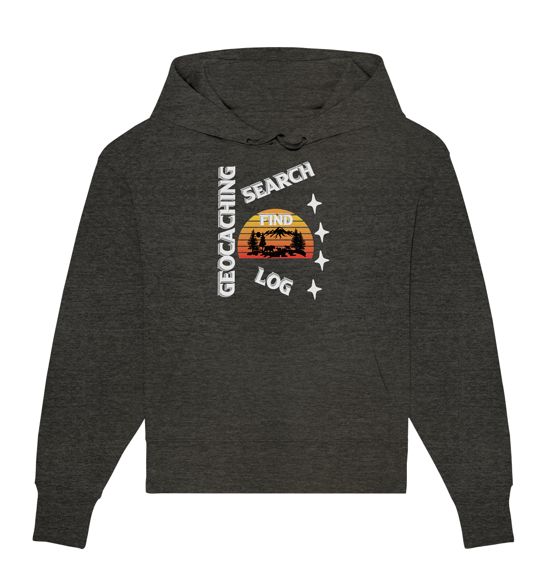 Geocaching-SEARCH-FIND-LOG, Cache Helles Design, Mounten - Organic Oversize Hoodie