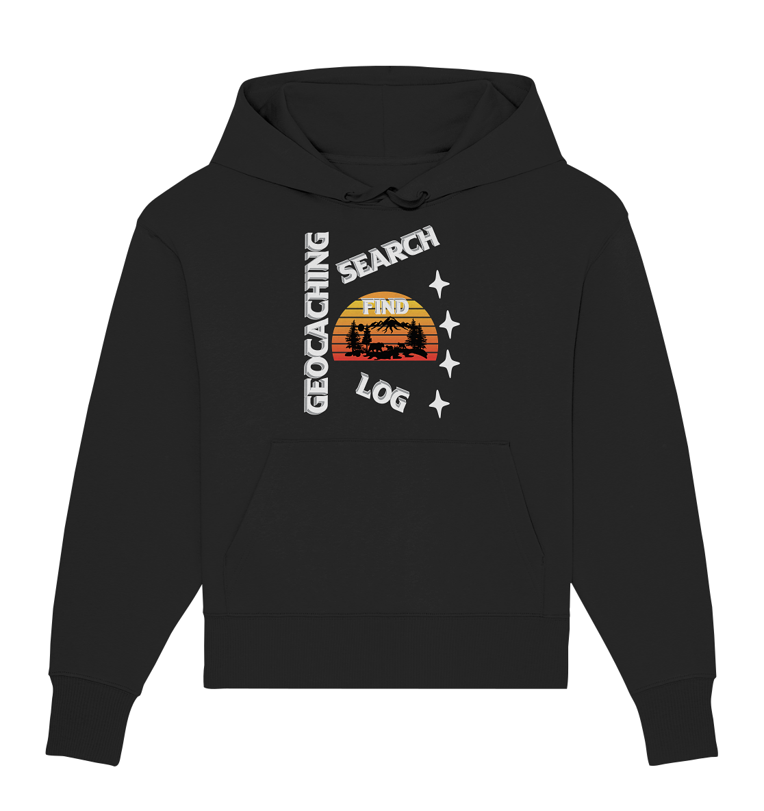 Geocaching-SEARCH-FIND-LOG, Cache Helles Design, Mounten - Organic Oversize Hoodie