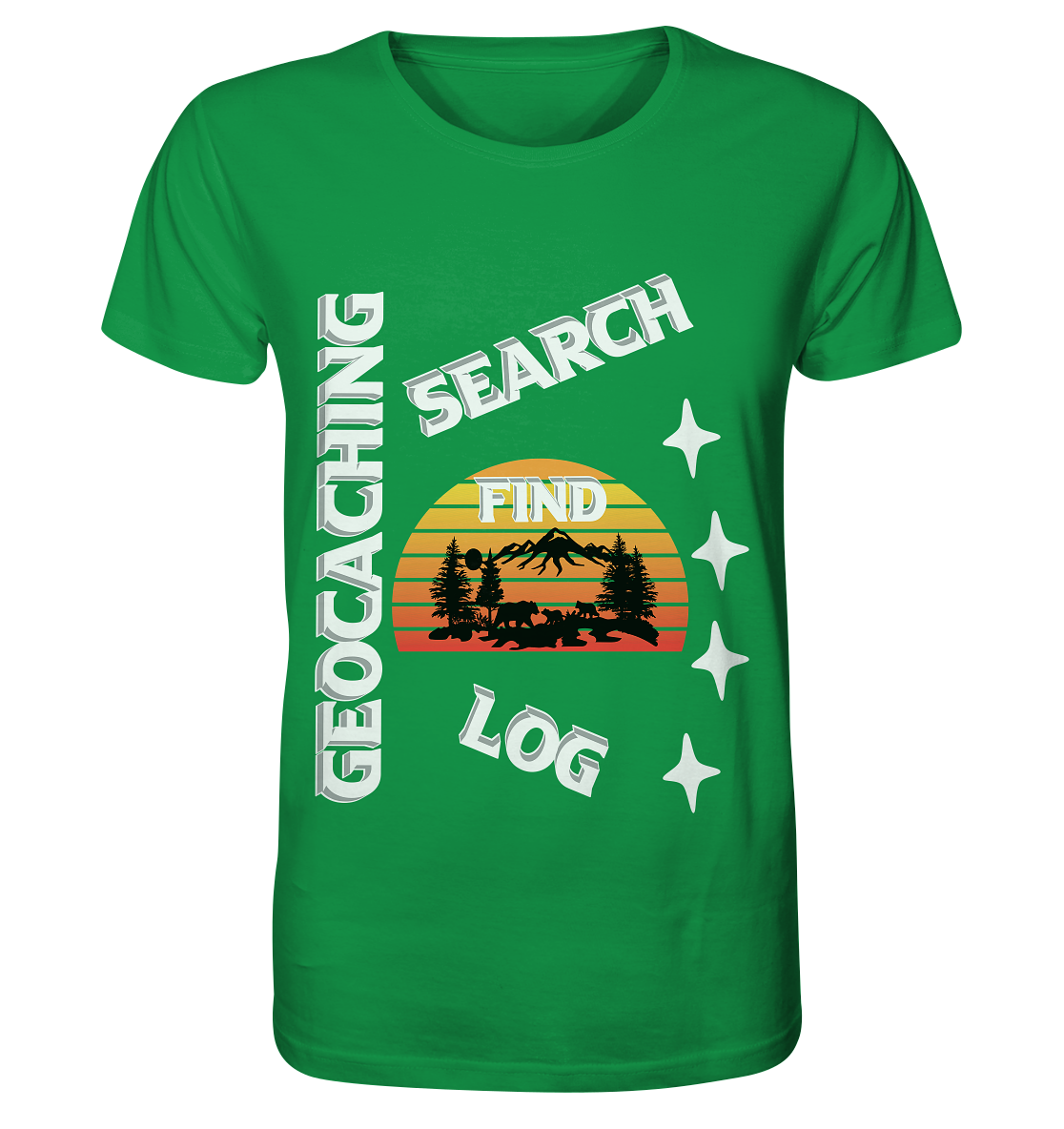 Geocaching-SEARCH-FIND-LOG, Cache Helles Design, Mounten - Organic Shirt