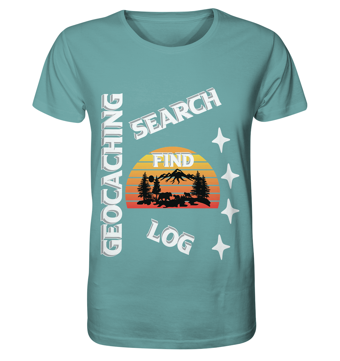 Geocaching-SEARCH-FIND-LOG, Cache Helles Design, Mounten - Organic Shirt