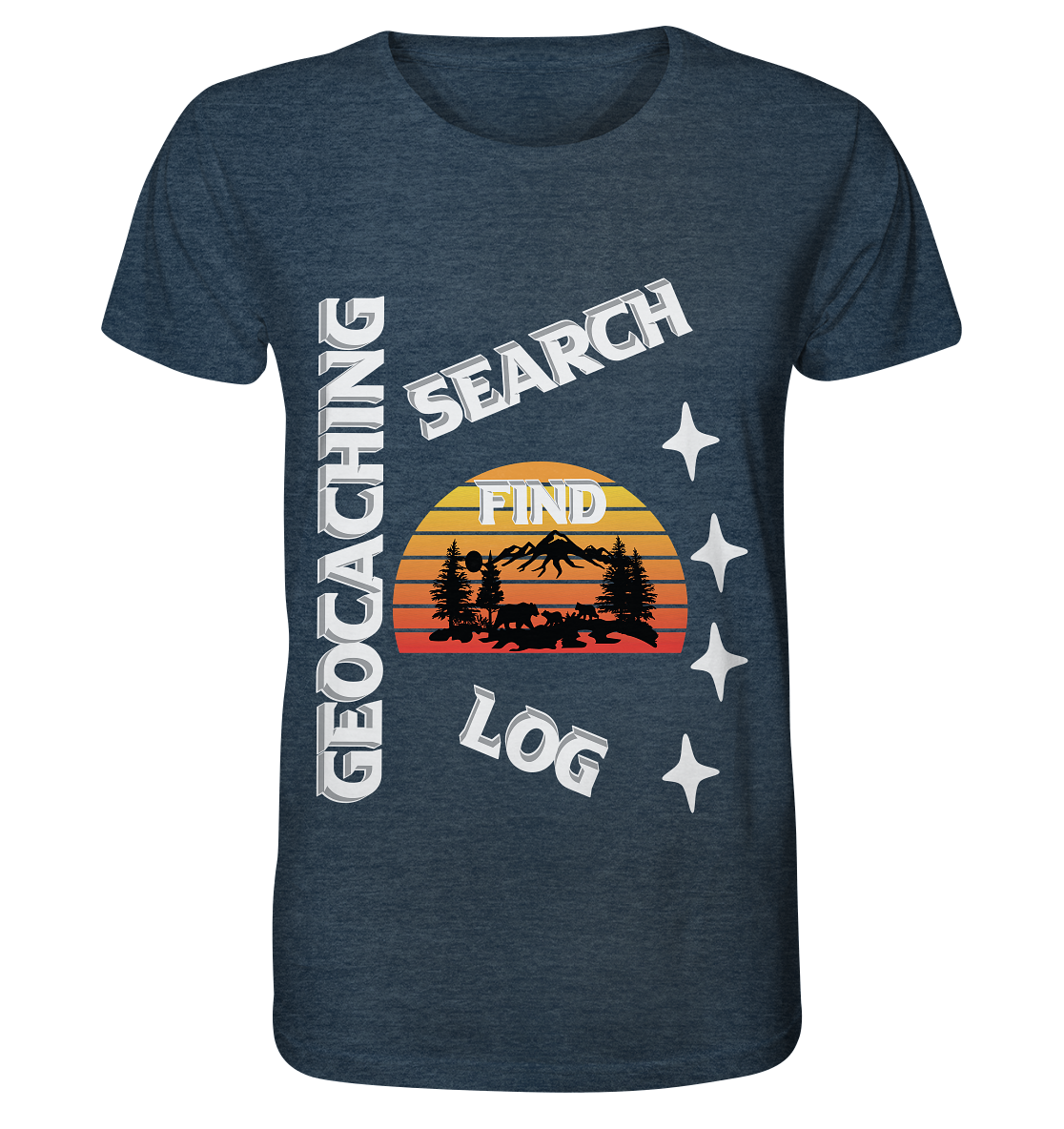 Geocaching-SEARCH-FIND-LOG, Cache Helles Design, Mounten - Organic Shirt (meliert)
