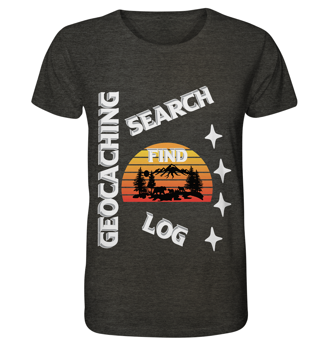 Geocaching-SEARCH-FIND-LOG, Cache Helles Design, Mounten - Organic Shirt (meliert)
