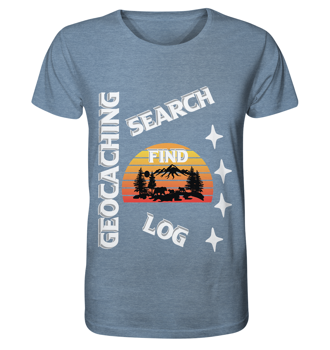 Geocaching-SEARCH-FIND-LOG, Cache Helles Design, Mounten - Organic Shirt (meliert)