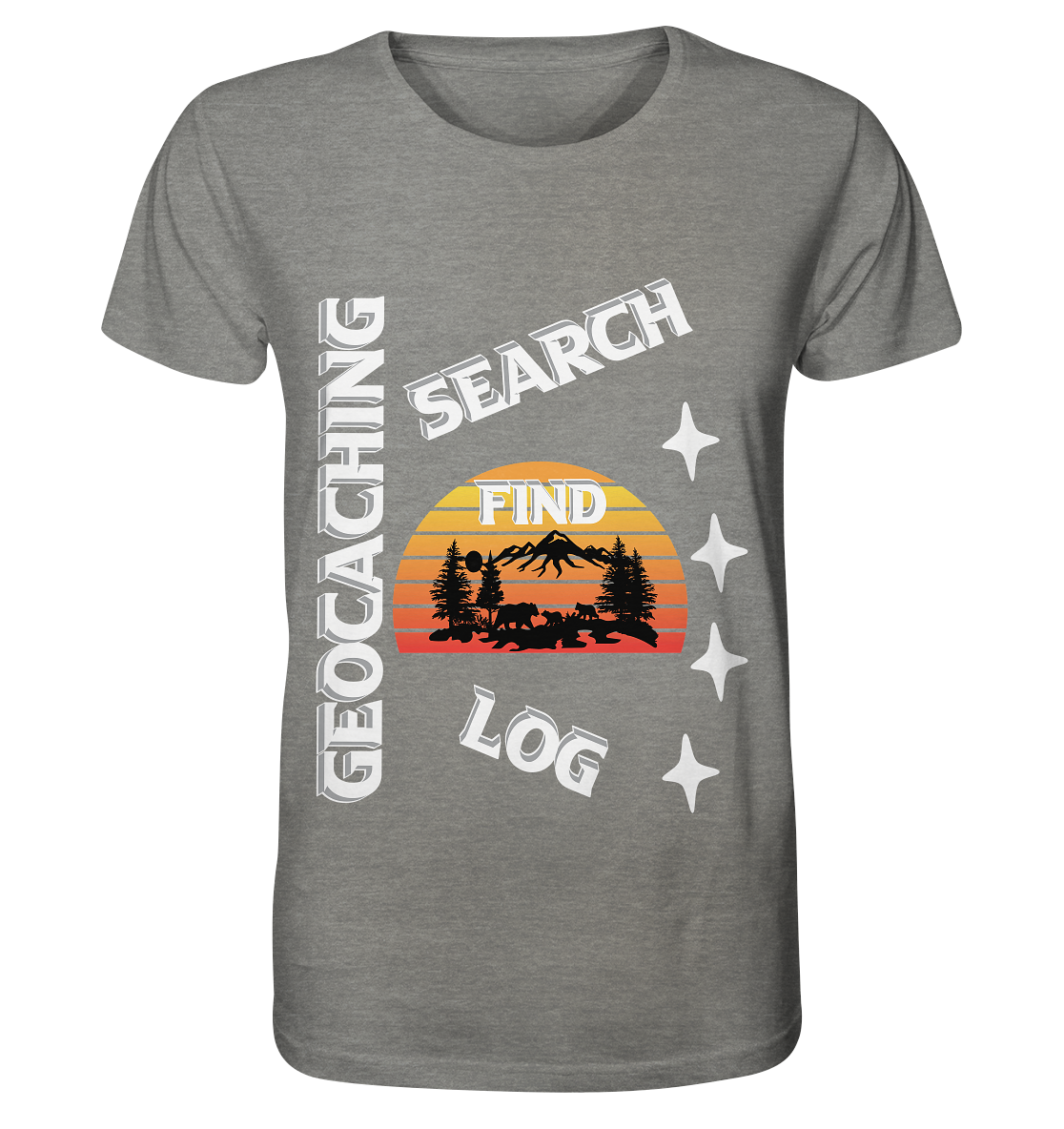 Geocaching-SEARCH-FIND-LOG, Cache Helles Design, Mounten - Organic Shirt (meliert)