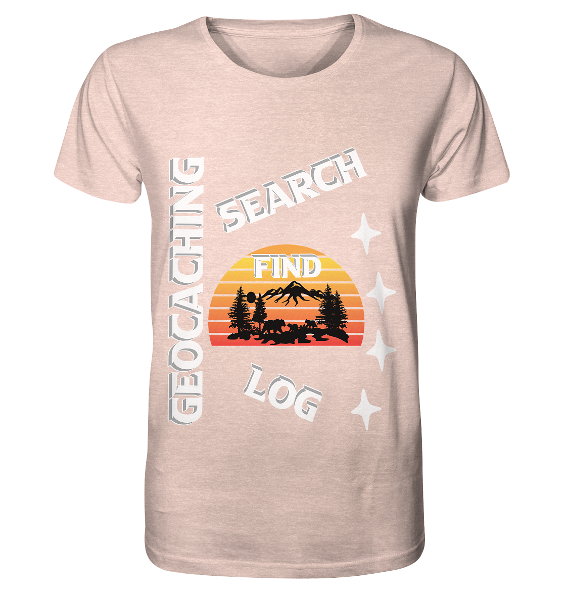 Geocaching-SEARCH-FIND-LOG, Cache Helles Design, Mounten - Organic Shirt (meliert)