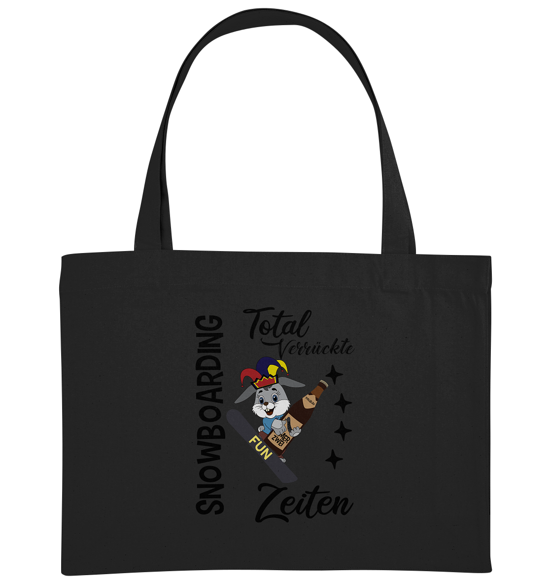 Snowboarding,verrückte Zeiten, Osterhase mit Bierflasche, Faschingsmütze - Organic Shopping-Bag