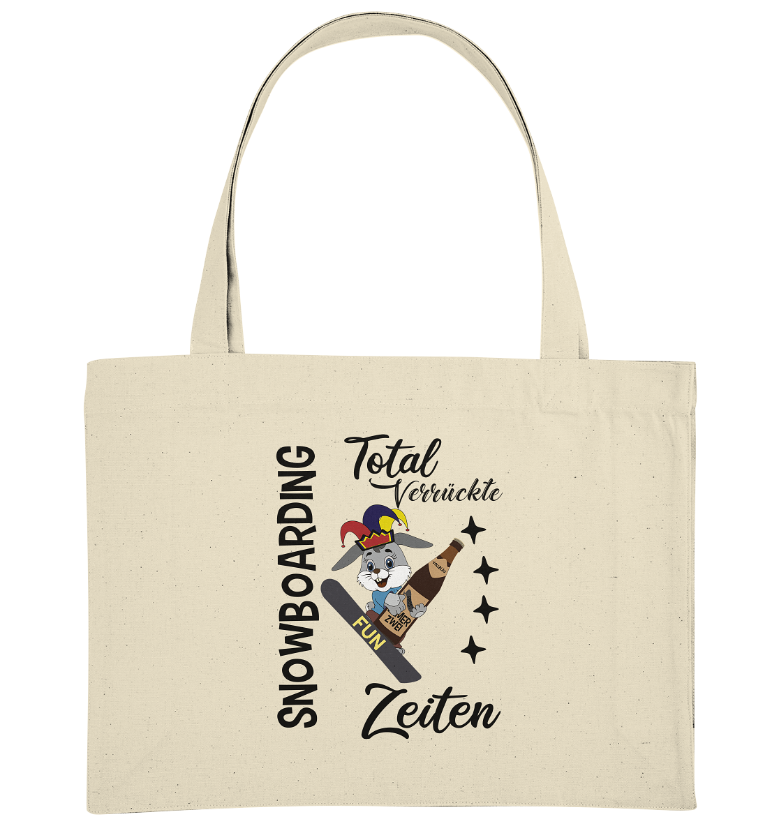 Snowboarding,verrückte Zeiten, Osterhase mit Bierflasche, Faschingsmütze - Organic Shopping-Bag