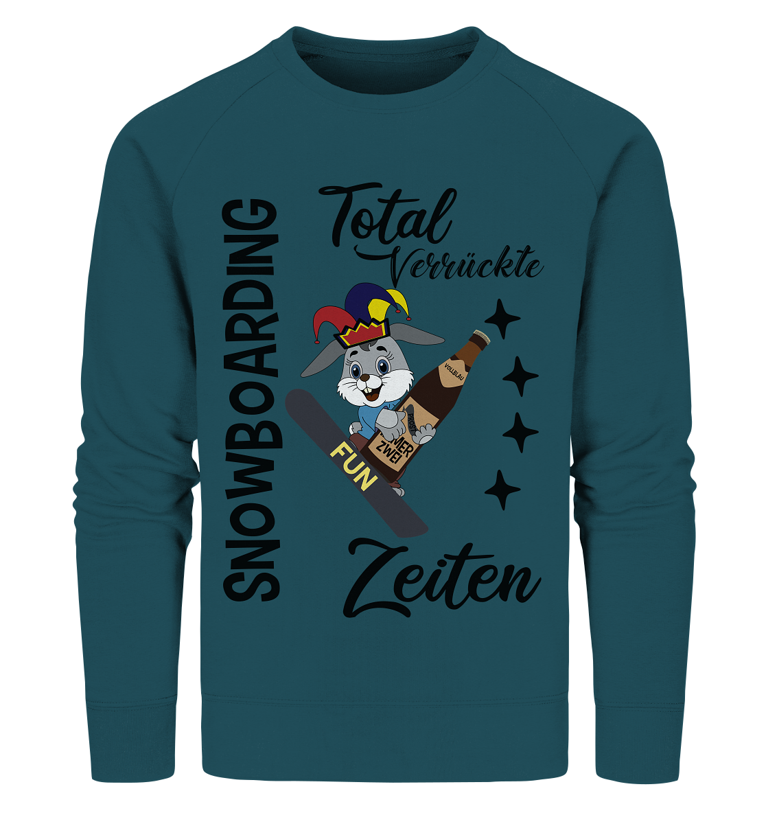 Snowboarding,verrückte Zeiten, Osterhase mit Bierflasche, Faschingsmütze - Organic Sweatshirt