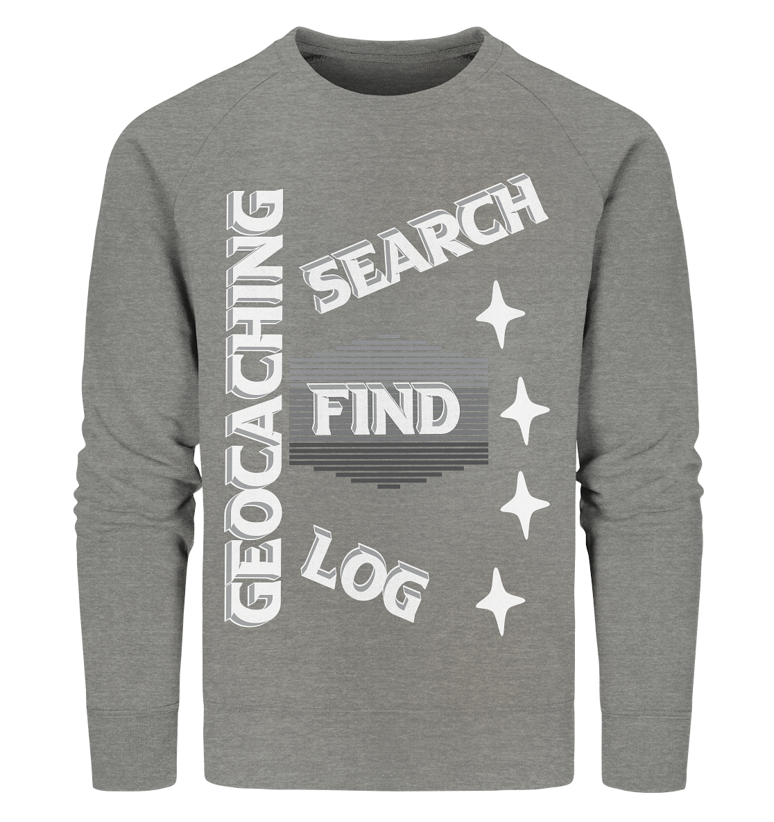 Geocaching-SEARCH-FIND-LOG, Cache Helles Disign Sterne - Organic Sweatshirt