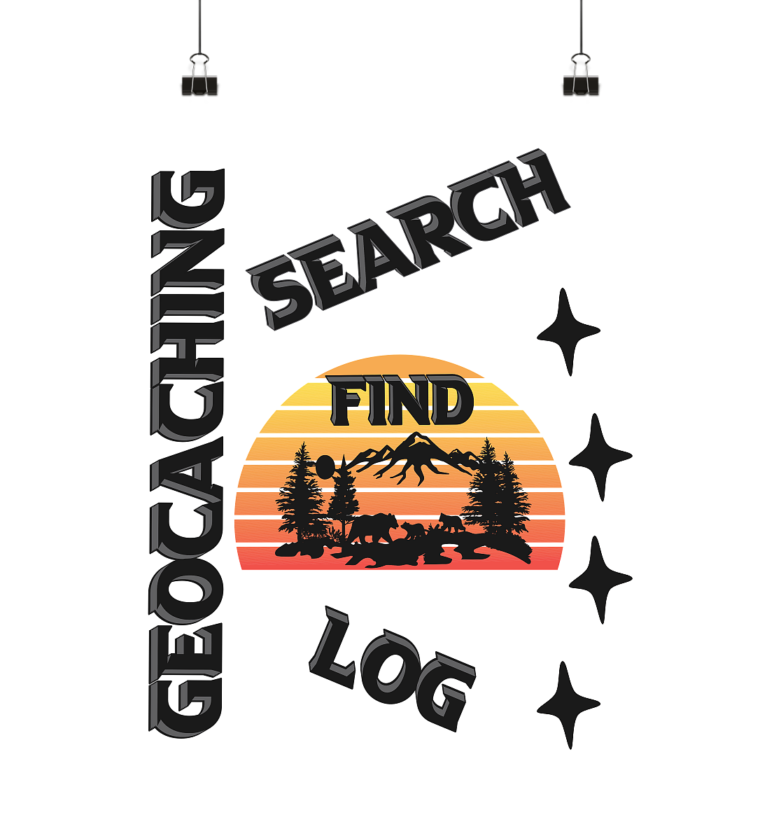 Geocaching, Suchen, Finden und Log, Geocache Schwarzes Design Mounten - Poster Din A1 (hoch)