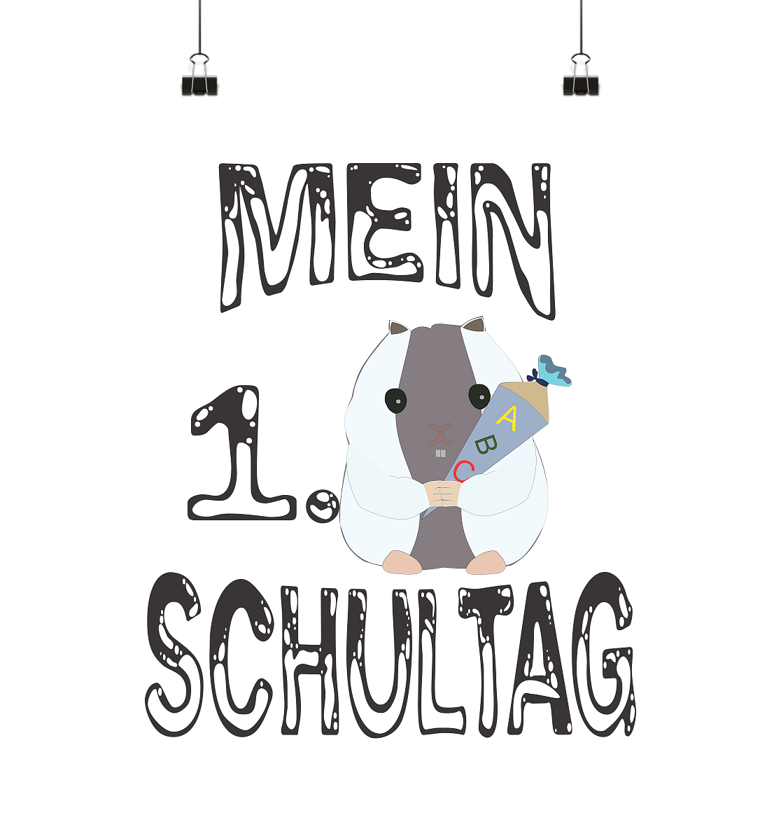 Schulanfang Schwarzes Design, Einschulung, Zuckettüte - Poster Din A2 (hoch)