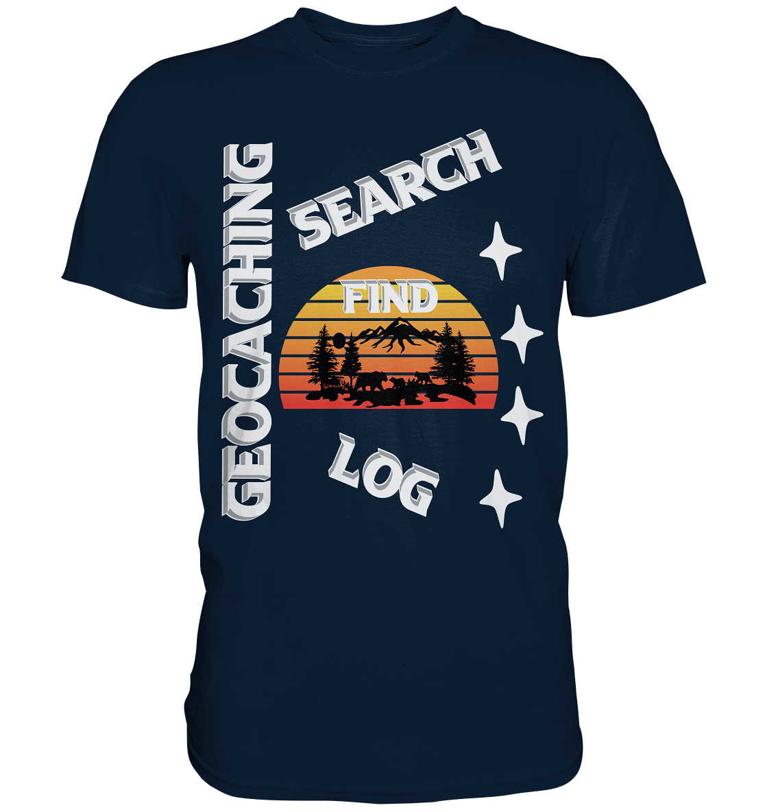 Geocaching-SEARCH-FIND-LOG, Cache Helles Design, Mounten - Premium Shirt