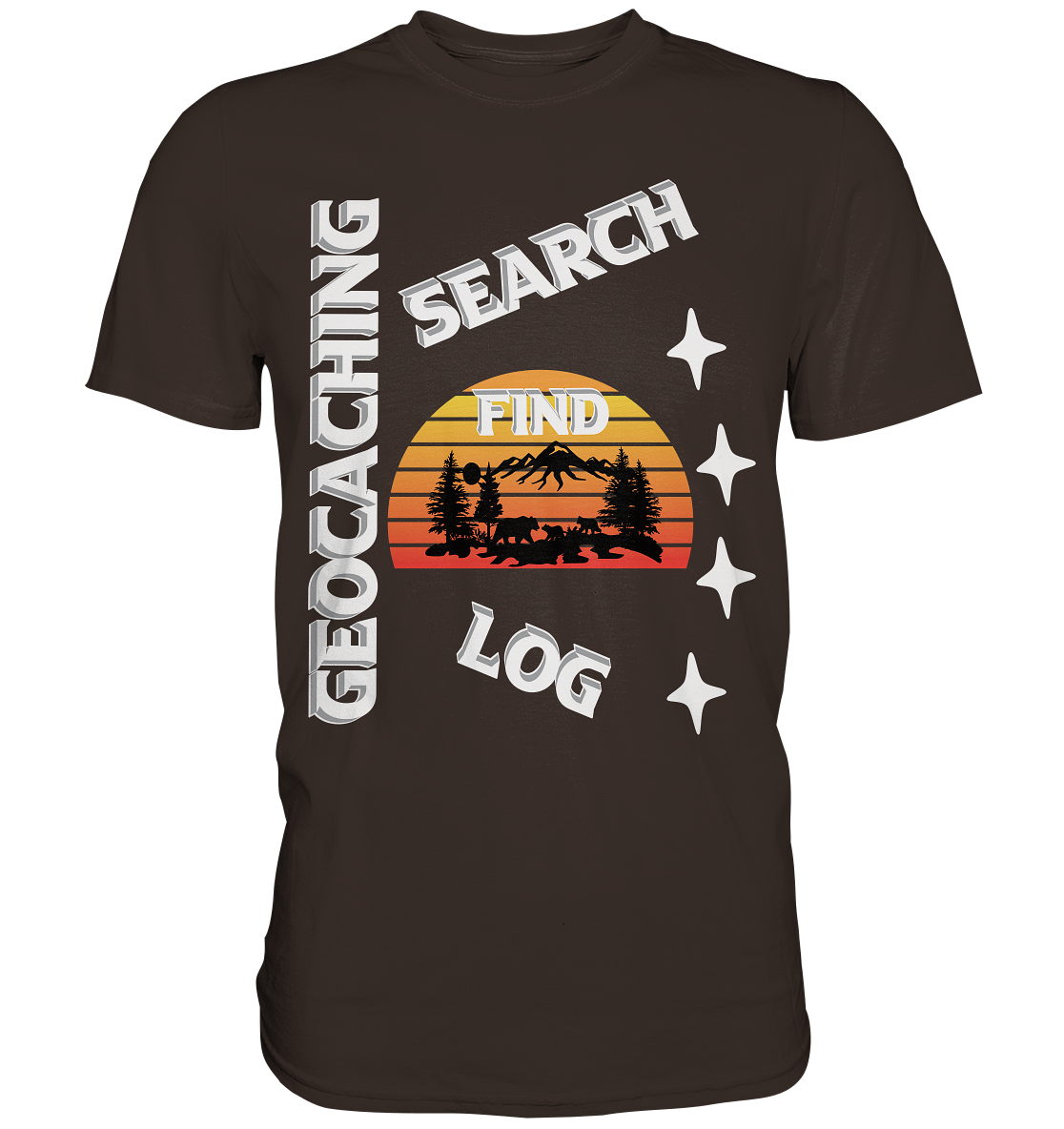 Geocaching-SEARCH-FIND-LOG, Cache Helles Design, Mounten - Premium Shirt