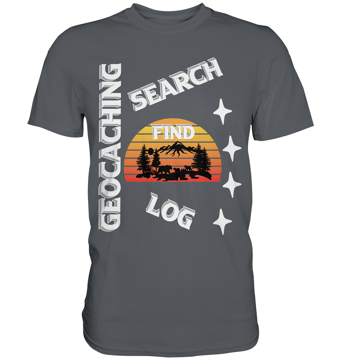 Geocaching-SEARCH-FIND-LOG, Cache Helles Design, Mounten - Premium Shirt