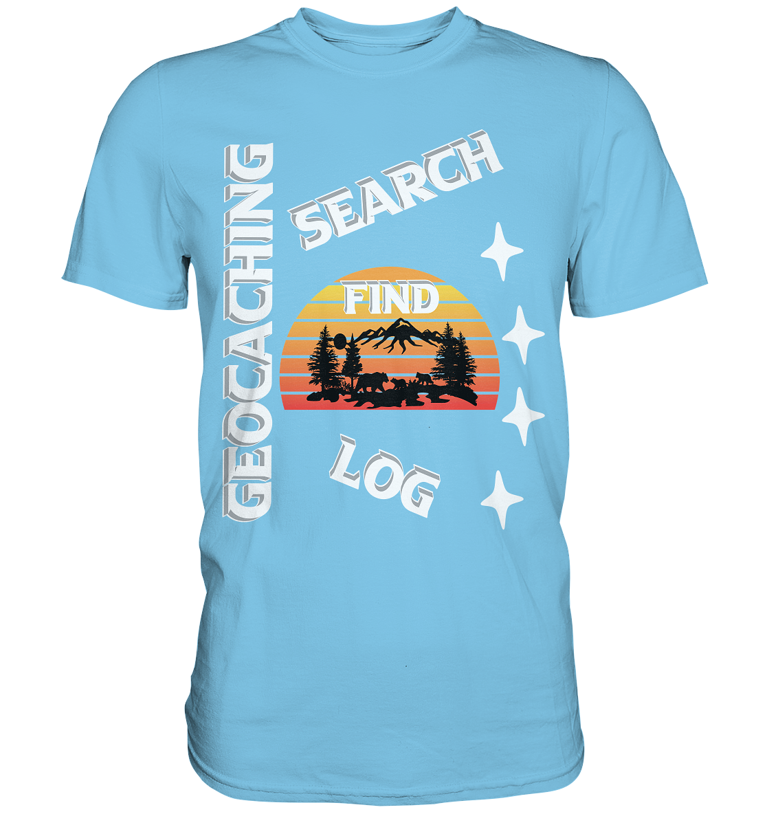 Geocaching-SEARCH-FIND-LOG, Cache Helles Design, Mounten - Premium Shirt