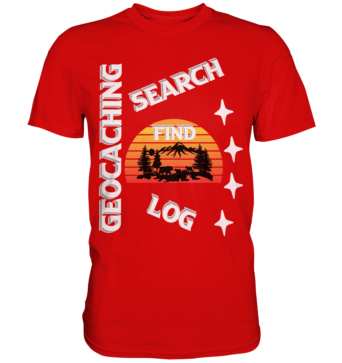 Geocaching-SEARCH-FIND-LOG, Cache Helles Design, Mounten - Premium Shirt