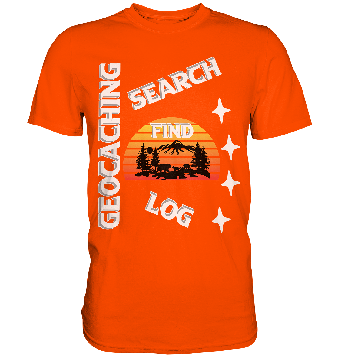 Geocaching-SEARCH-FIND-LOG, Cache Helles Design, Mounten - Premium Shirt