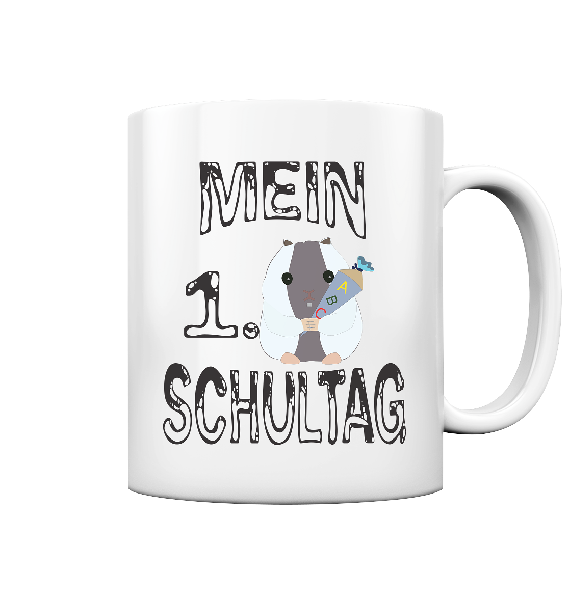 Schulanfang Schwarzes Design, Einschulung, Zuckettüte - Tasse glossy
