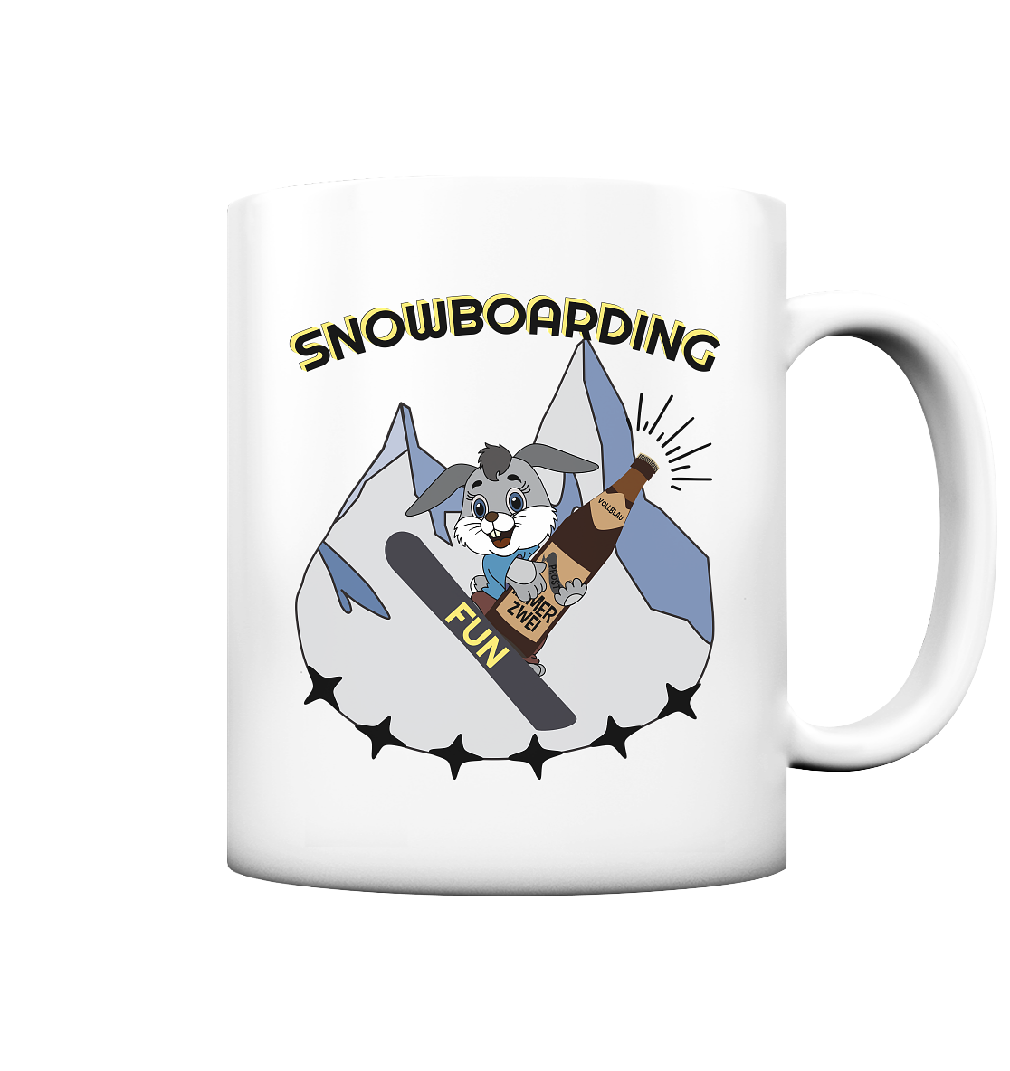 Snowboarding, Apres- Ski, Snowboard, Skihase und Bier - Tasse matt