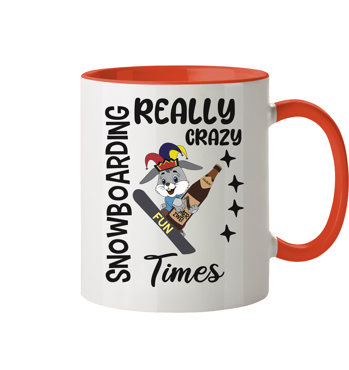 Snowboarding, really crazy, Osterhase mit Bierflasche - Tasse zweifarbig