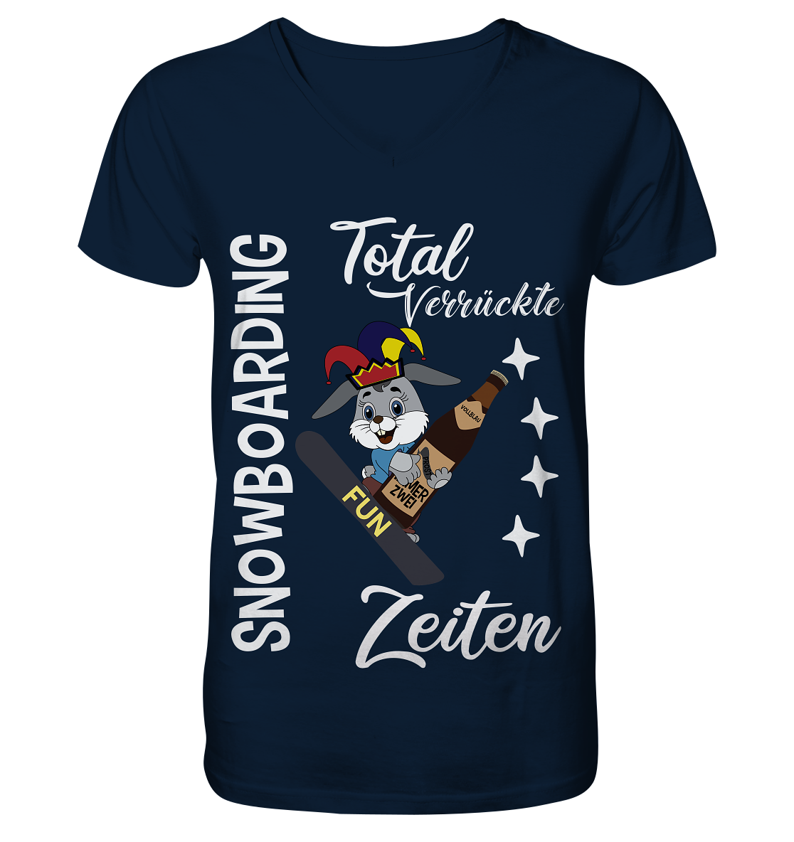 Snowboarding, verrückte Zeiten, Snowboarder, Osterhase - V-Neck Shirt