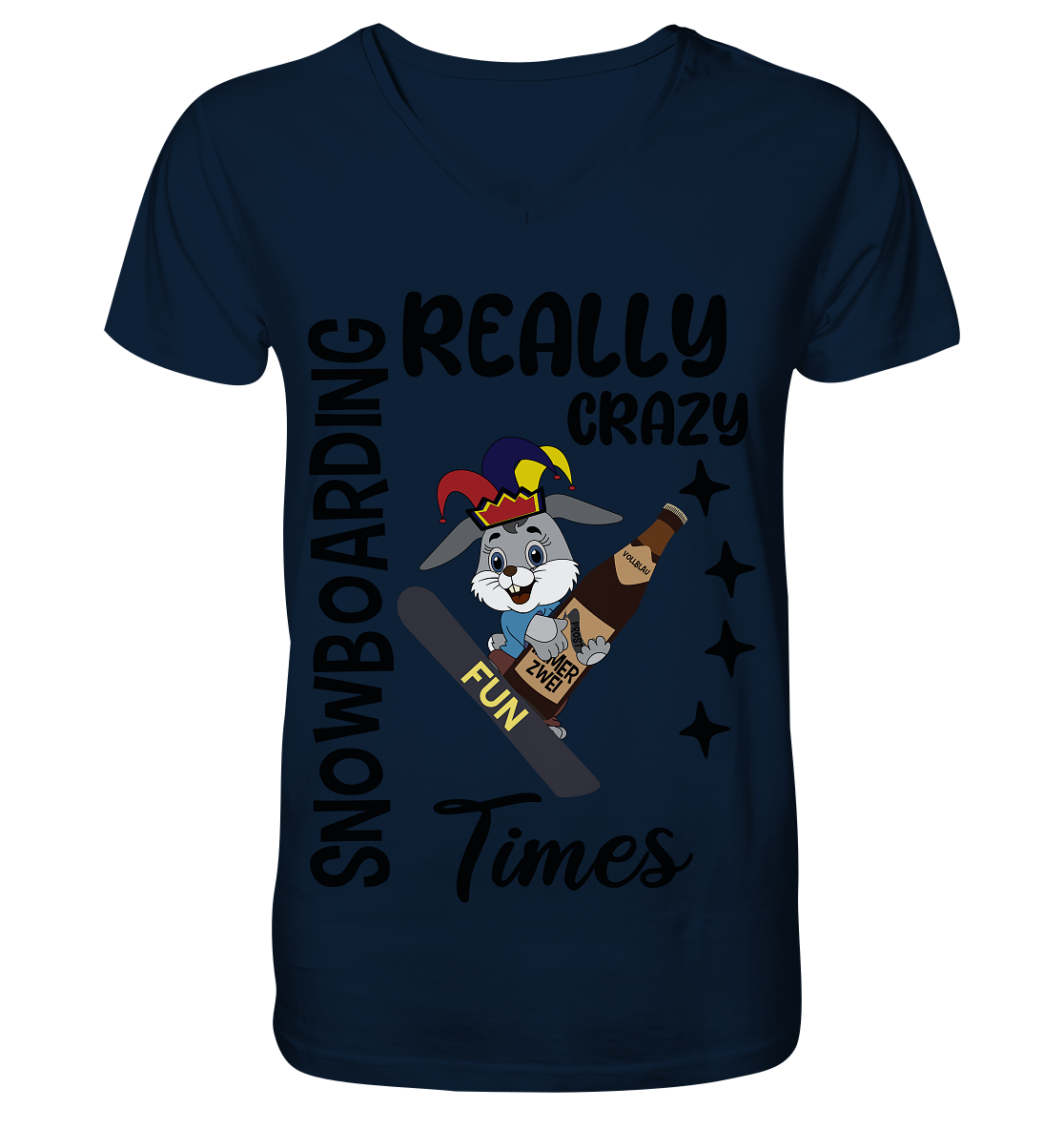 Snowboarding, really crazy, Osterhase mit Bierflasche - V-Neck Shirt