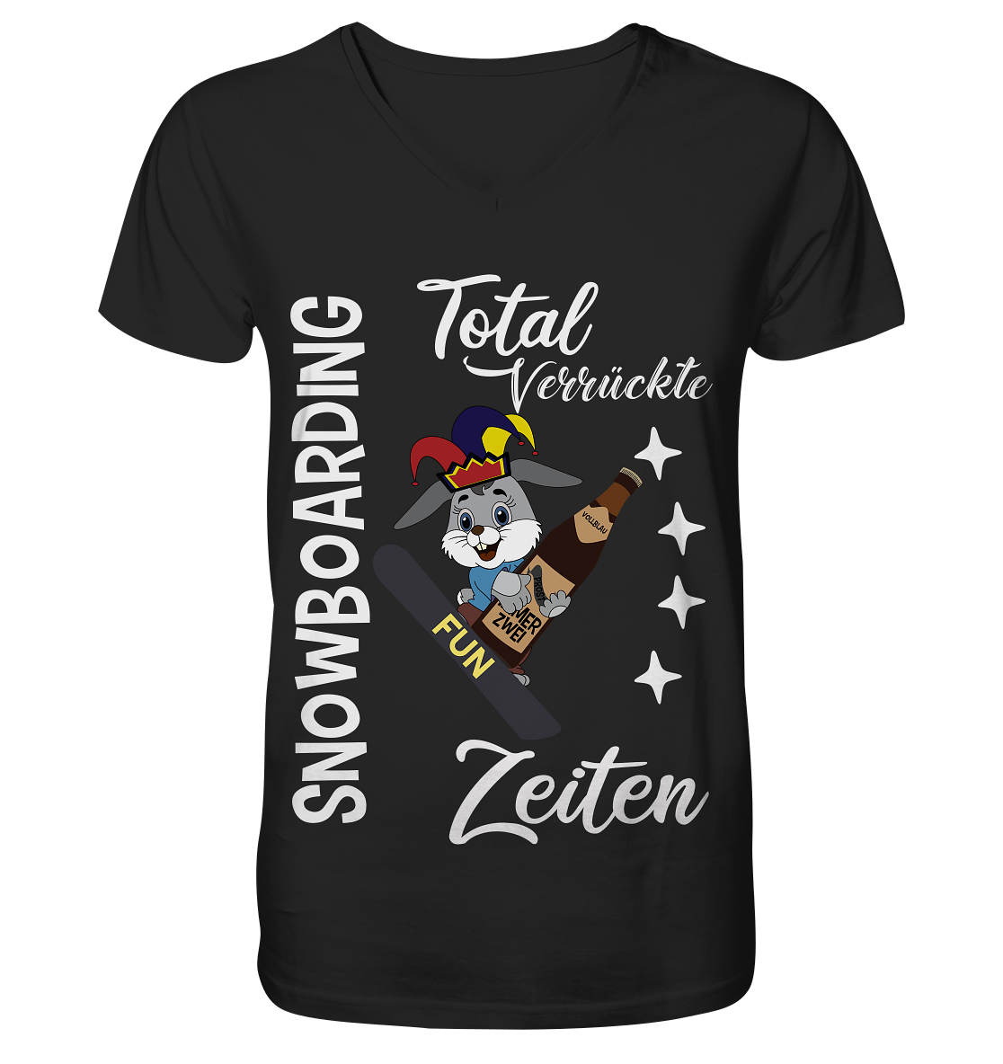 Snowboarding, verrückte Zeiten, Snowboarder, Osterhase - V-Neck Shirt