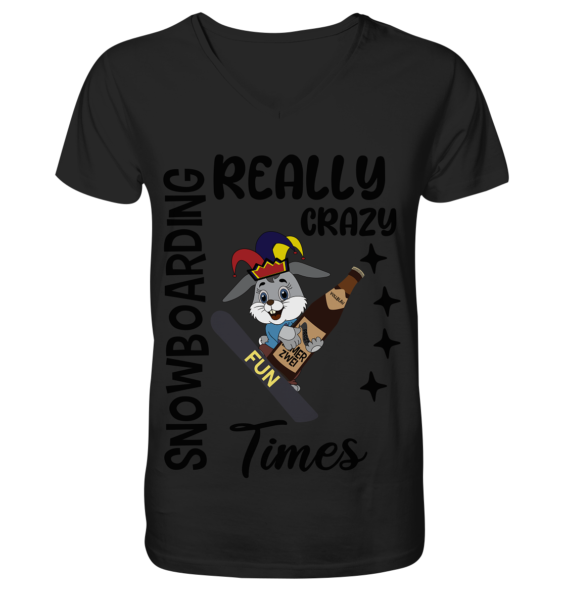 Snowboarding, really crazy, Osterhase mit Bierflasche - V-Neck Shirt