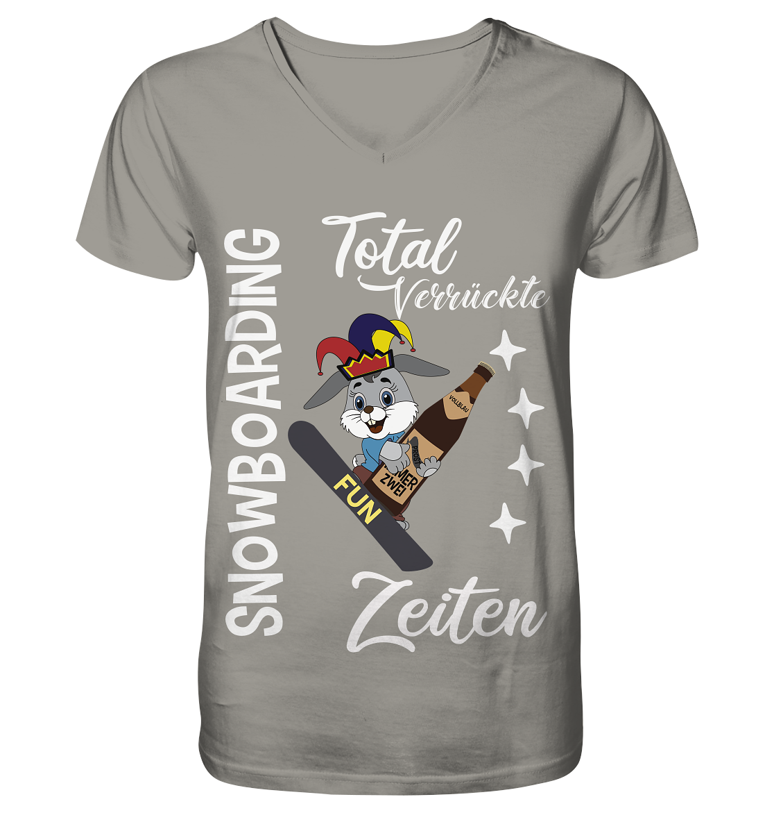 Snowboarding, verrückte Zeiten, Snowboarder, Osterhase - V-Neck Shirt