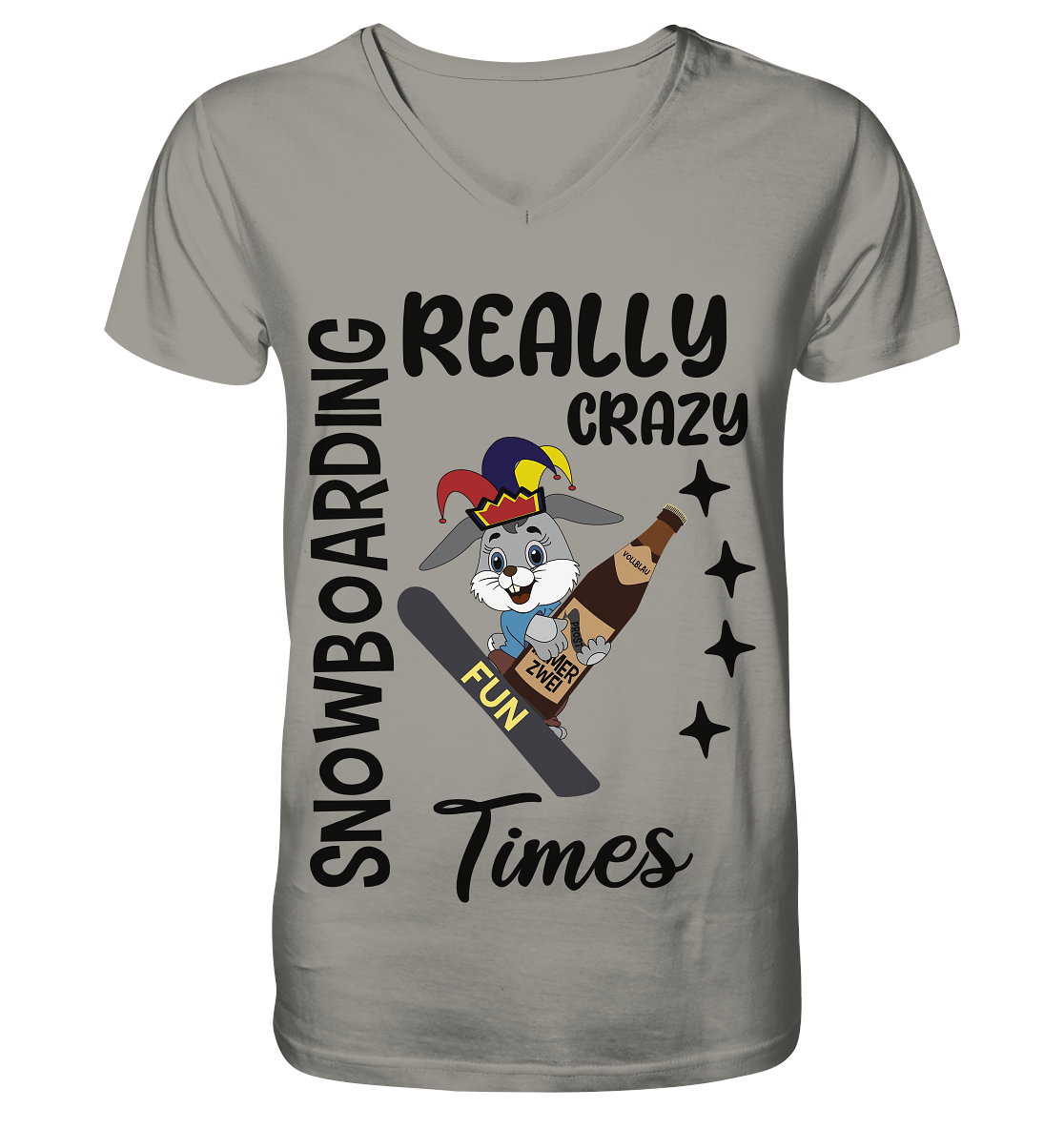 Snowboarding, really crazy, Osterhase mit Bierflasche - V-Neck Shirt