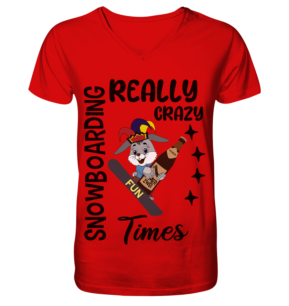 Snowboarding, really crazy, Osterhase mit Bierflasche - V-Neck Shirt