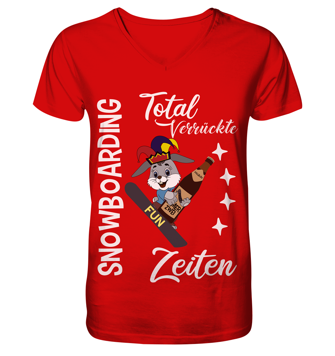 Snowboarding, verrückte Zeiten, Snowboarder, Osterhase - V-Neck Shirt