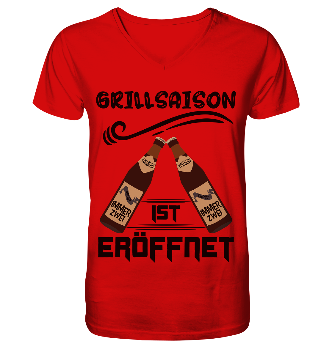 Grillsaison ist eröffnet, Grillen, Party, Feiern, Schwarzes Design - V-Neck Shirt
