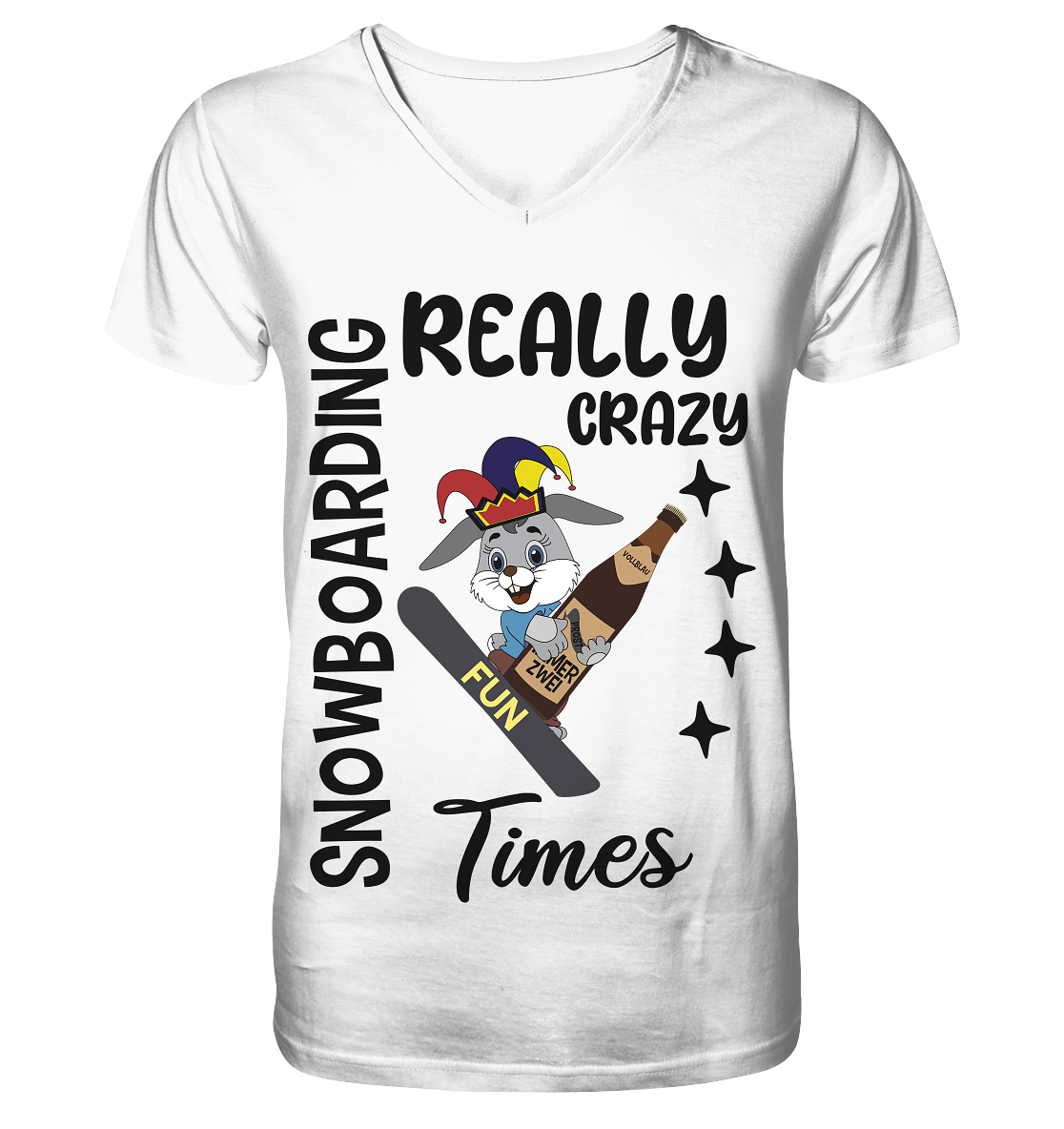 Snowboarding, really crazy, Osterhase mit Bierflasche - V-Neck Shirt