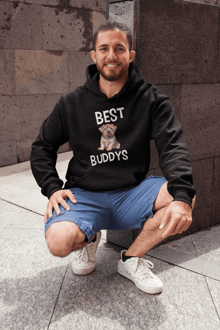 schwarzer hoodie mit aufdruck best buddys und bild von einem süßen hund