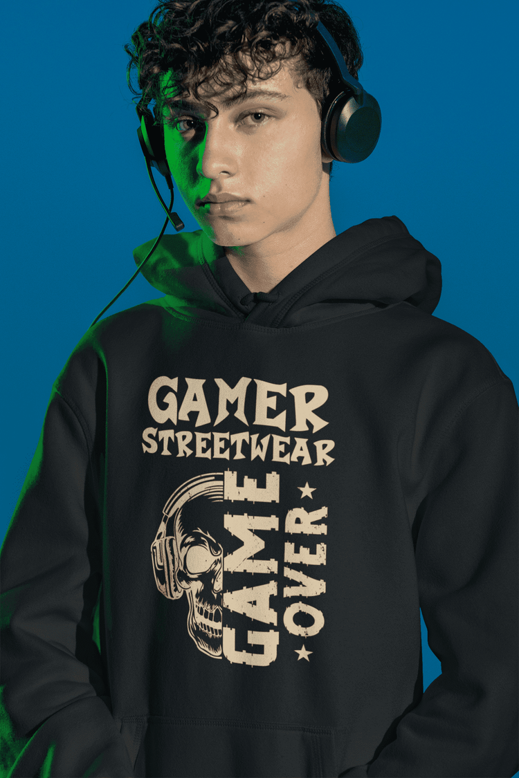 hoodie gamer streetwear schwarz - game over skull 