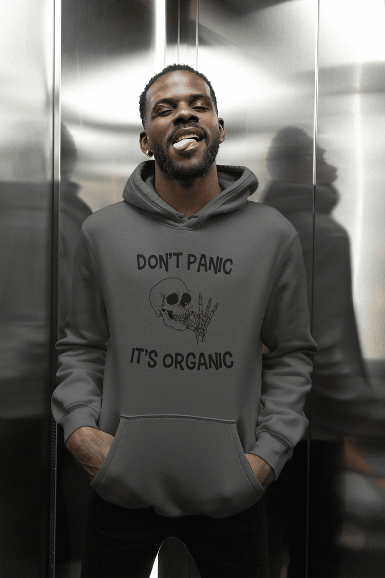 Shirt, Hoodies & Co mit dem Aufdruck - DON'T PANIC IT'S ORGANIC mit Totenkopf und Zigarette