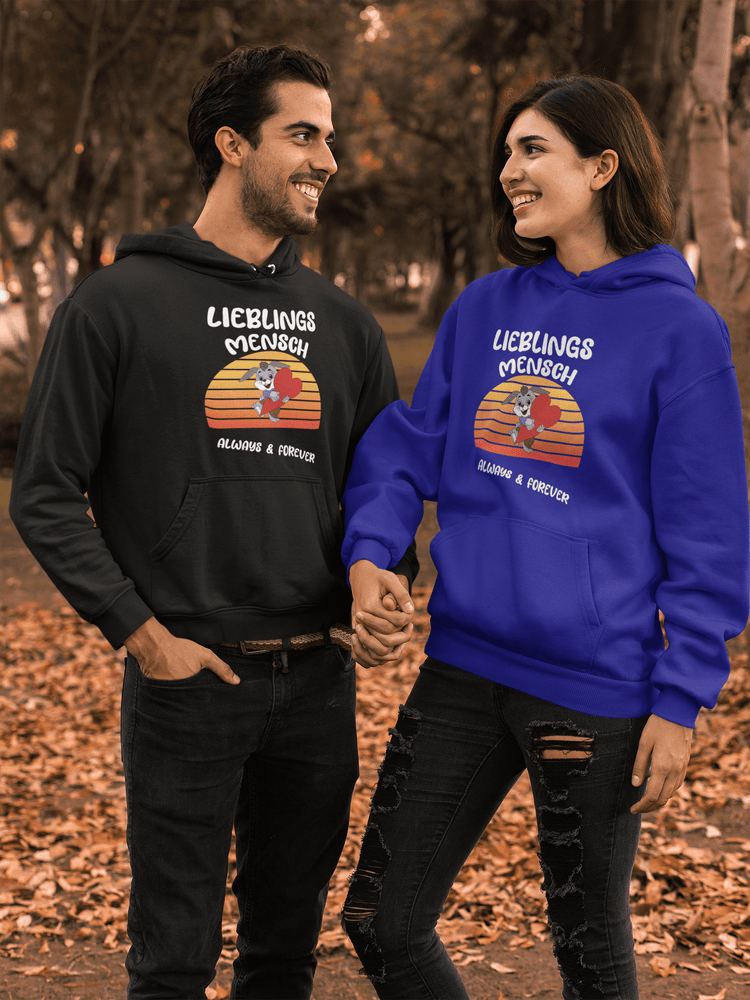 hoodies mit dem aufdruck lieblingsmensch always & forever mit süßen häschen mit herz im arm