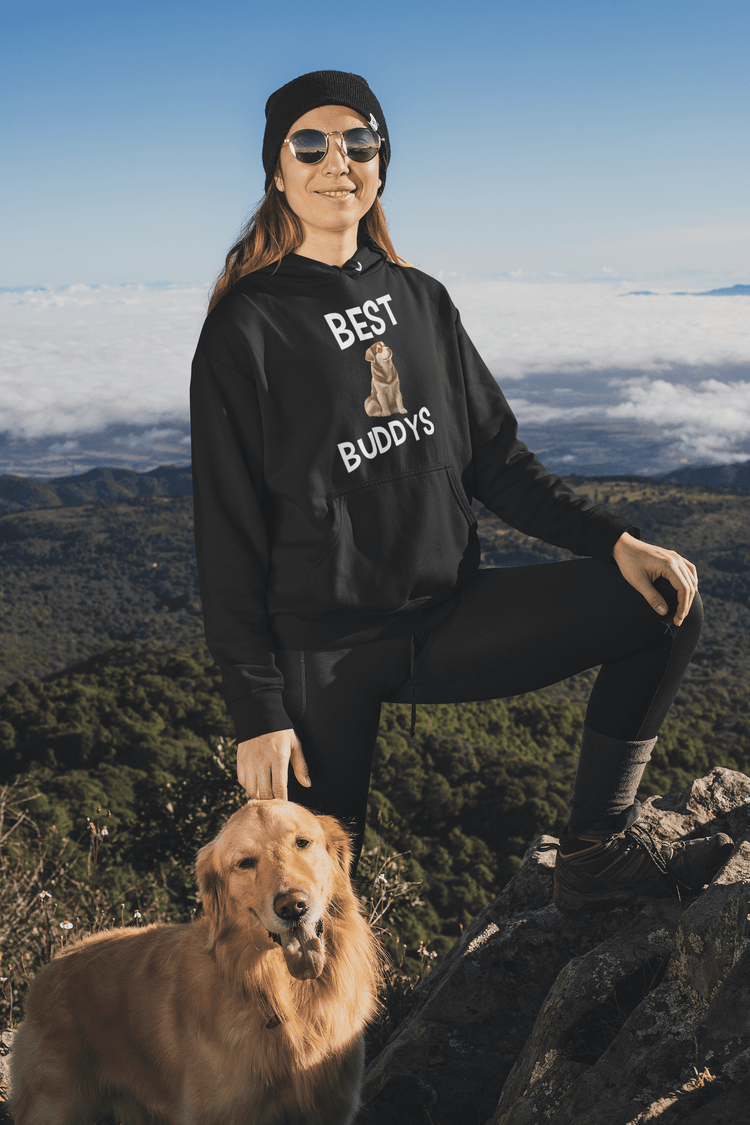 schwarzer hoodie mit aufdruck best buddys und bild von einem süßen hund