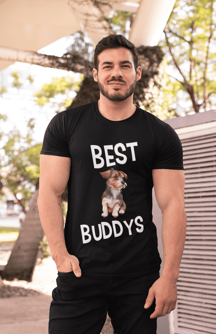 schwarzes shirt mit aufdruck best buddys und bild von einem süßen hund