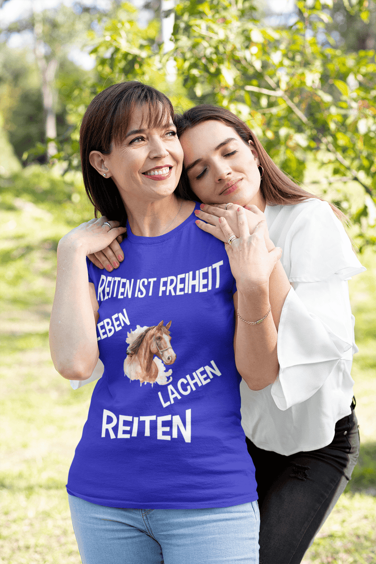 Blaues Damen Shirt REITEN IST FREIHEIT - STREETWEAR FÜR REITER UND PFERDELIEBHABER